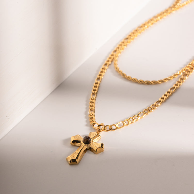 Aliana 18K Gold-Plated Double Layered Cross Necklace