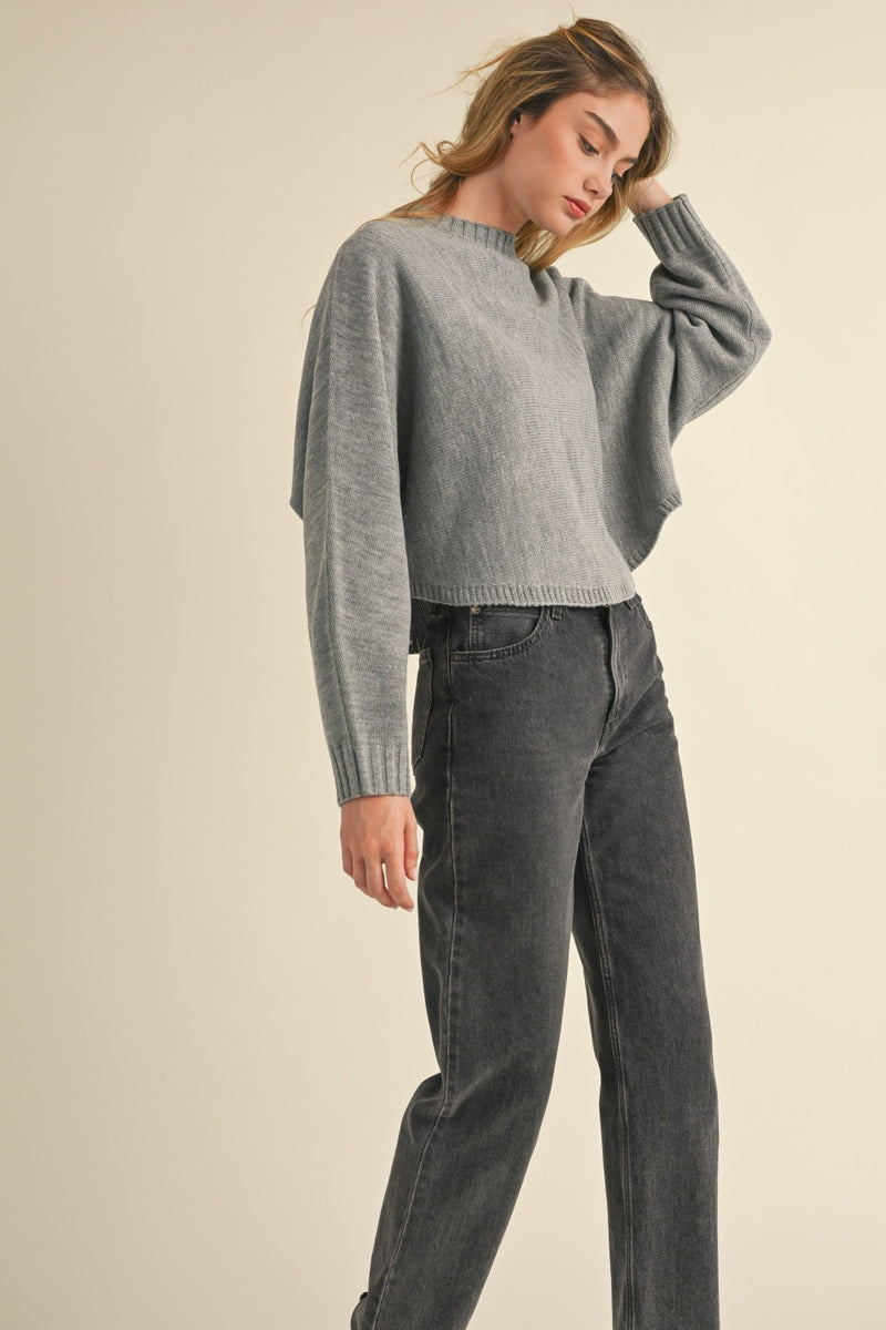 Allie Round Neck Dolman Sleeve Cropped Sweater