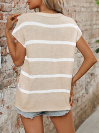 Khalani Striped Round Neck Short Sleeve Knit Top