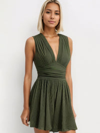 Milani Ruched Plunge Sleeveless Romper