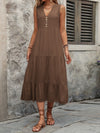 Dani Decorative Button Notched Sleeveless Dress