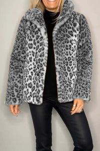 Nyomi Leopard Furry Collared Neck Long Sleeve Coat