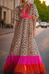 Jasmine Leopard V-Neck Half Sleeve Maxi Dress