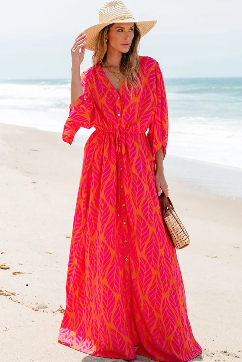 Aitana Drawstring Printed V-Neck Maxi Dress