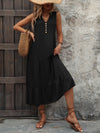 Dani Decorative Button Notched Sleeveless Dress