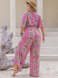 Julia Plus Size Printed Half Sleeve Wide Leg Jumpsuit