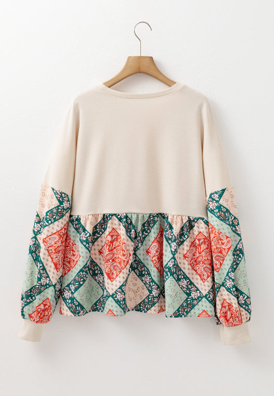 Cecilia Printed Round Neck Long Sleeve Blouse