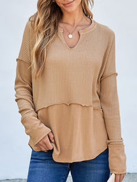 Nola Waffle-Knit Notched Long Sleeve T-Shirt