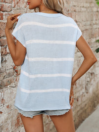 Khalani Striped Round Neck Short Sleeve Knit Top