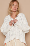 Cali Rib Weave Sleeves Hooded Cable Knit Sweater