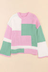 Nova Color Block Round Neck Drop Shoulder Sweater