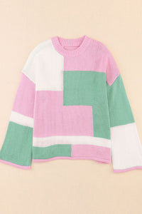 Nova Color Block Round Neck Drop Shoulder Sweater