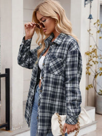 Juniper Pocketed Plaid Collared Neck Long Sleeve Shirt