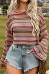 Makenna Striped Round Neck Long Sleeve Blouse