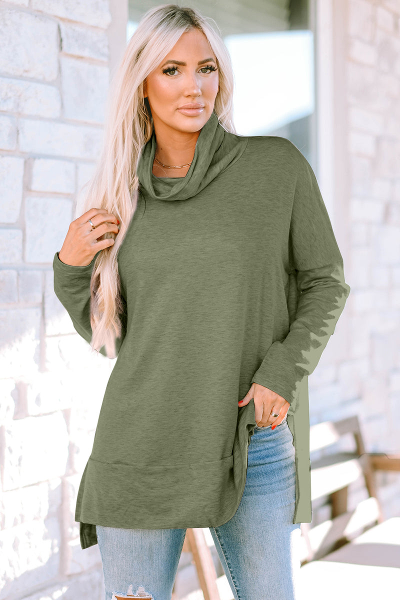 Evelyn Cowl Neck Long Sleeve Slit Blouse