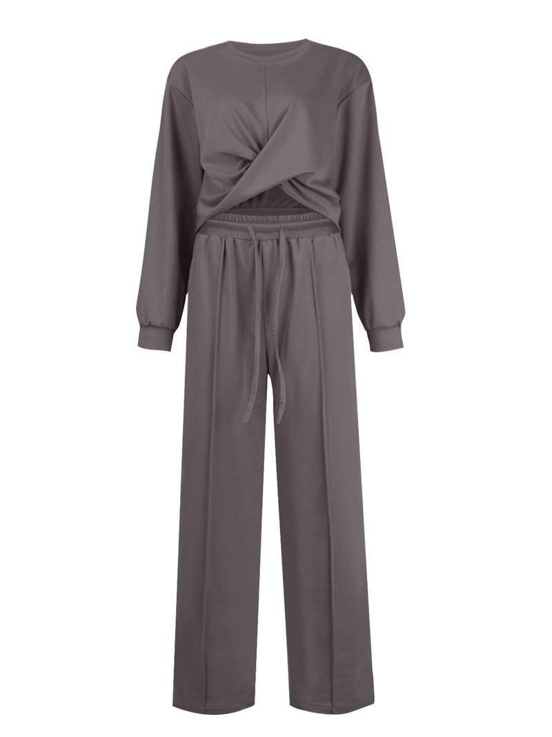 Aylin Crisscross Round Neck Top and Drawstring Pants Set