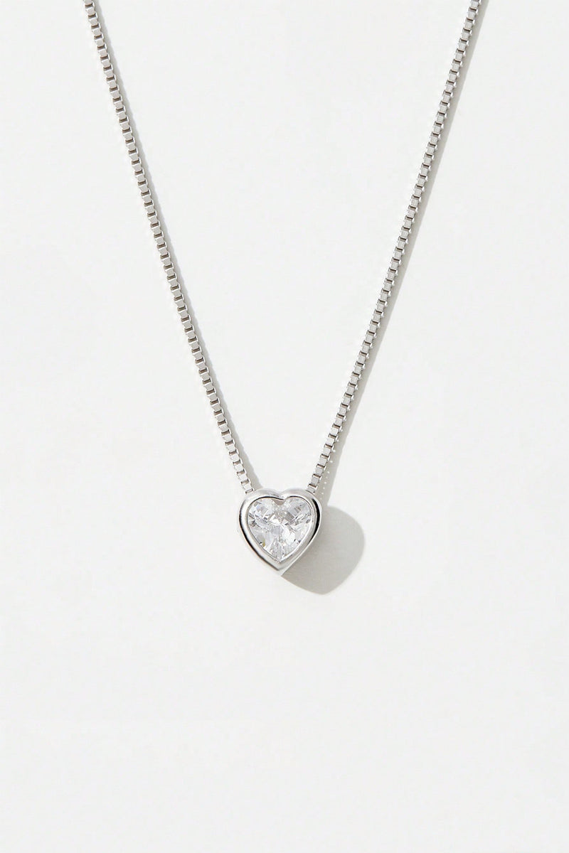 Aleah 925 Sterling Silver Inlaid Zircon Heart Pendant Necklace