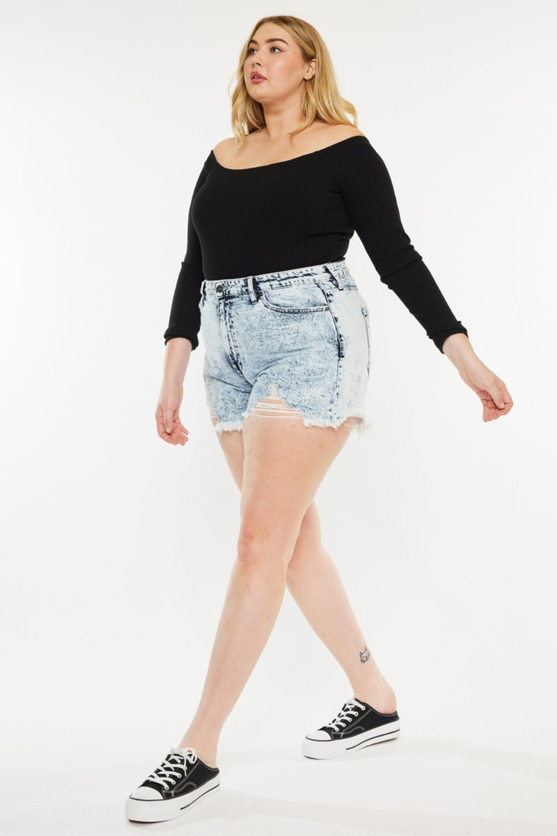 Kenia Distressed High Waist Denim Shorts