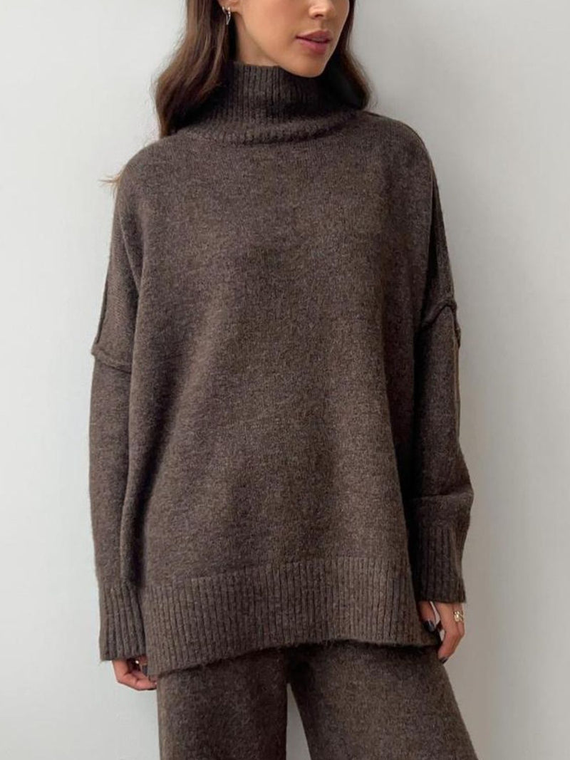 Reese Slit Turtleneck Long Sleeve Top and Pants Sweater Set