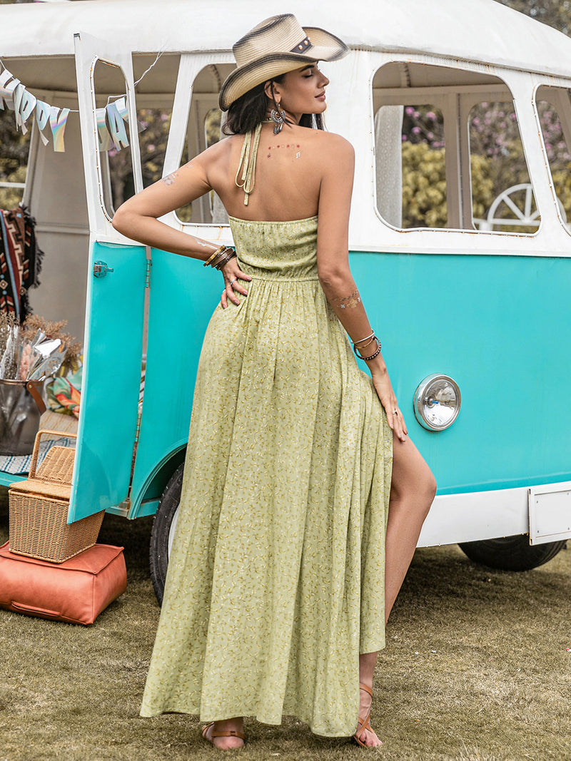 Nori Printed Halter Neck Maxi Dress