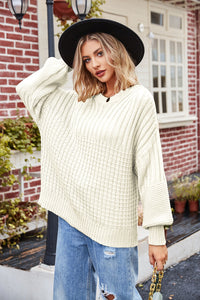 Reagan Ribbed Drop Shoulder Lantern Sleeve Sweater