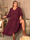 Alayah Plus Size Ruffled V-Neck Long Sleeve Dress