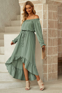 Alicia Drawstring Off-Shoulder Flounce Sleeve Dress