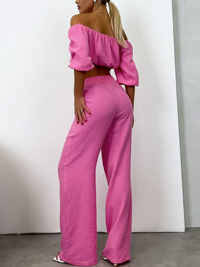 Kamiyah Off Shoulder Long Sleeve Top and Pants Set