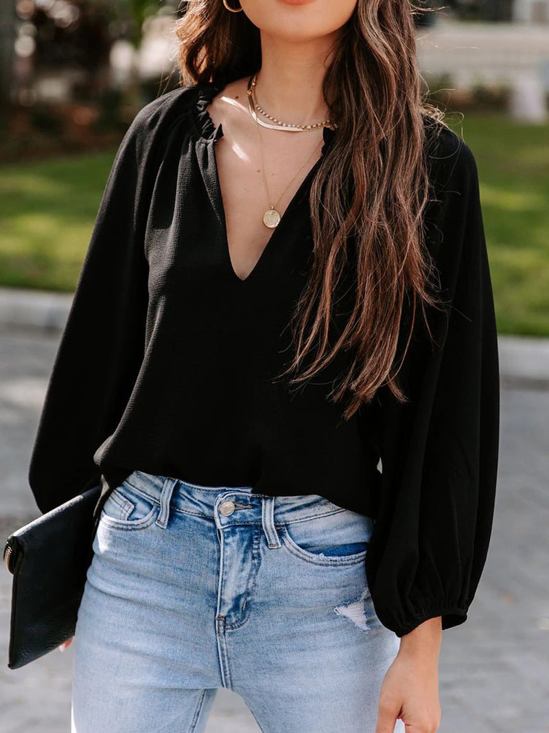 Ayla Notched Neck Long Sleeve Blouse