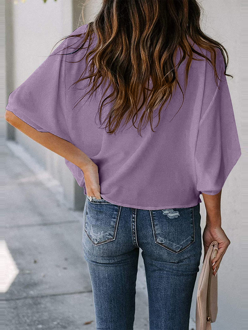 Selene Full Size Cowl Neck Three-Quarter Sleeve Blouse