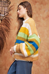 Isla Contrast Striped Open Front Lantern Sleeve Cardigan