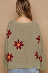 Aniyah V-Neck Floral Pattern Chenille Sweater