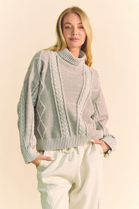 Grace Cable-Knit Turtleneck Dropped Shoulder Sweater