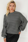 Catalina Cable-Knit Mock Neck Dropped Shoulder Sweater