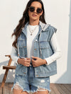 Laney Drawstring Button Up Sleeveless Denim Jacket