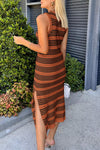 Ariya Slit Striped Round Neck Sleeveless Midi Dress