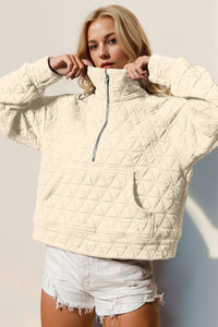 Karina Half Zip Long Sleeve Quilted Sweatshirt with Pocket