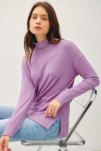 Hayley Side Slit Mock Neck Long Sleeve Tunic Top