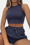 Dallas Round Neck Top and Drawstring Shorts Set