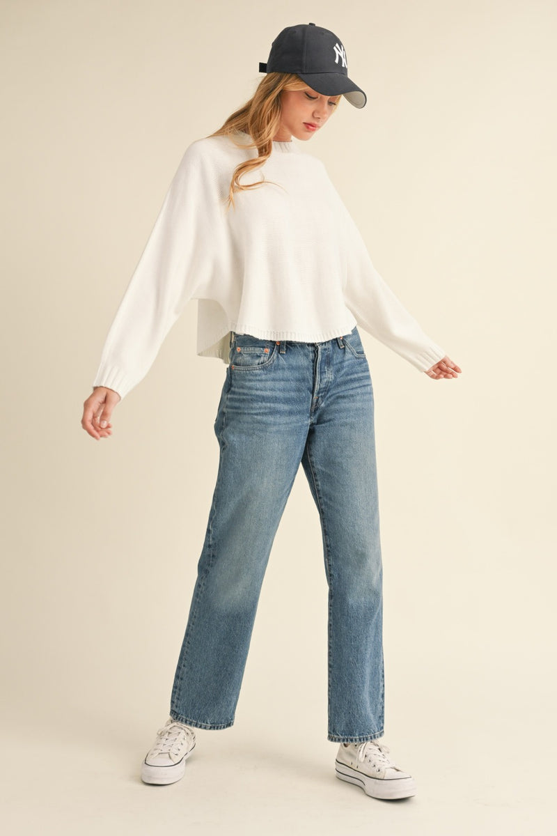 Haisley Round Neck Dolman Sleeve Cropped Sweater