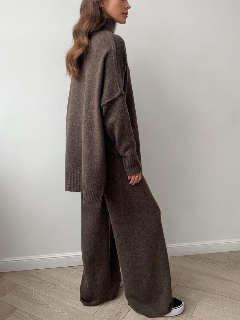 Reese Slit Turtleneck Long Sleeve Top and Pants Sweater Set