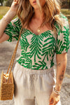 Briana Smocked Printed Short Sleeve Blouse