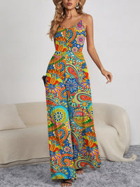 Jocelyn Decorative Button Spaghetti Strap Wide Leg Jumpsuit