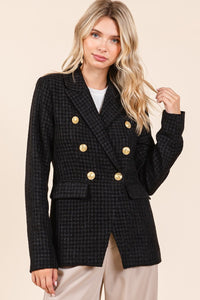 Zora Plaid Texture Double-Breasted Long Sleeve Blazer