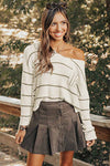 Ada Striped V-Neck Drop Shoulder Sweater