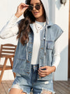 Laney Drawstring Button Up Sleeveless Denim Jacket