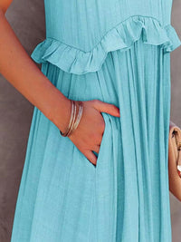 Zahra Ruffled Sleeveless Tiered Maxi Dress with Pockets