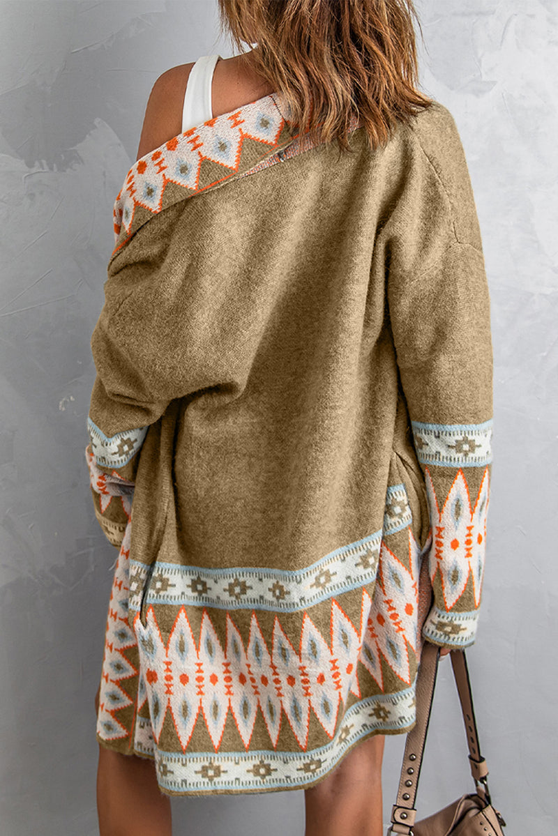 Autumn Geometric Open Front Long Sleeve Cardigan