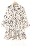 Rosalyn Leopard Notched Long Sleeve Tiered Dress