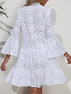 Noemi Ruffle Hem Eyelet Notched Long Sleeve Dress